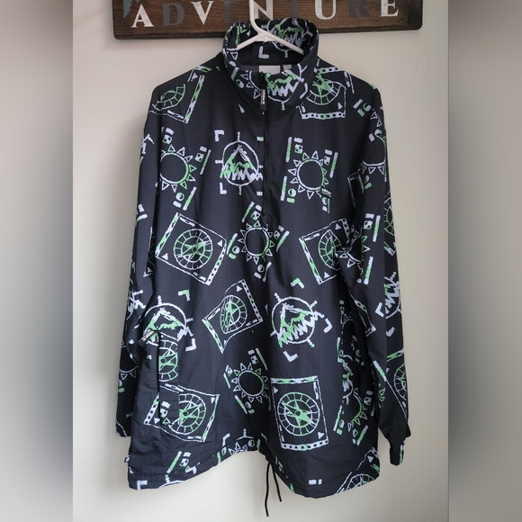 Adidas Adventure Allover Print Archive Anorak Windbreaker Jacket Size Large - Picture 2 of 10